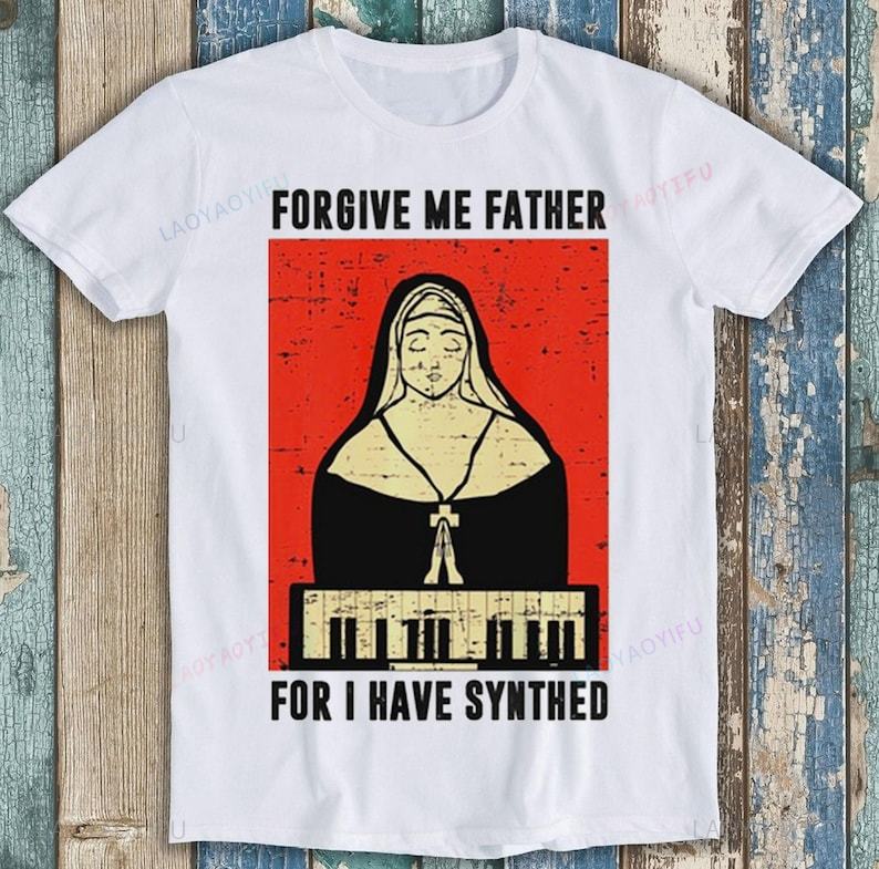 Прости меня, Отец, ибо я синтезировал Монахиню-Синтезаторную Унисекс Взрослую Футболку с Короткой Рукавой Подарок Крутую Музыкальную Модную Хипстерскую Топ-Футболку с Круглым Вырезом S