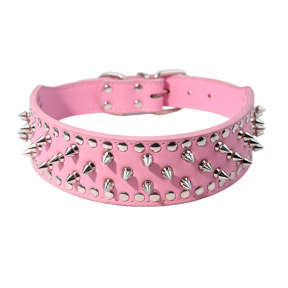Width 2 Inch Anti-bite Spiked Dog Collars Adjustable Microfiber Leather Necklace Sharp Rivets Pet Collar Outdoor Dog Walking
