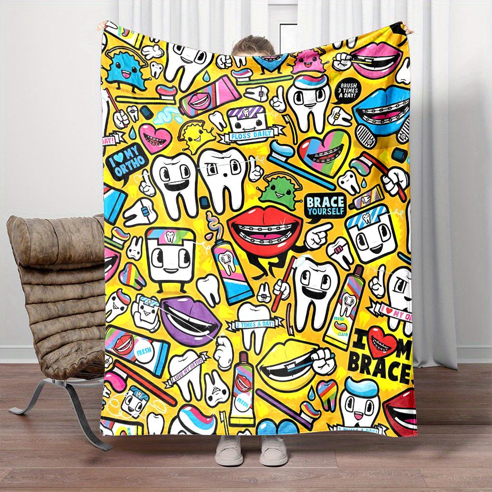 

Smiling Teeth Print Blanket Reversible Dental Flannel for Playful Comfort Brighter Gift Moments Whimsical Decor 75x100cm