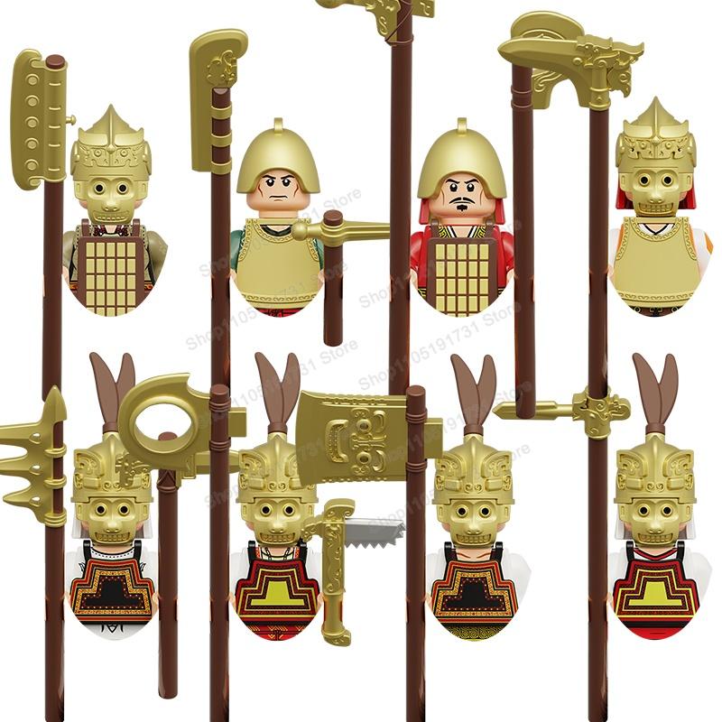 MOC Chinese Soldier Figures Building Blocks Shangzhou Dynasty Qin Dynasty Castle Warrior Knights Army Accessories Bricks Toys