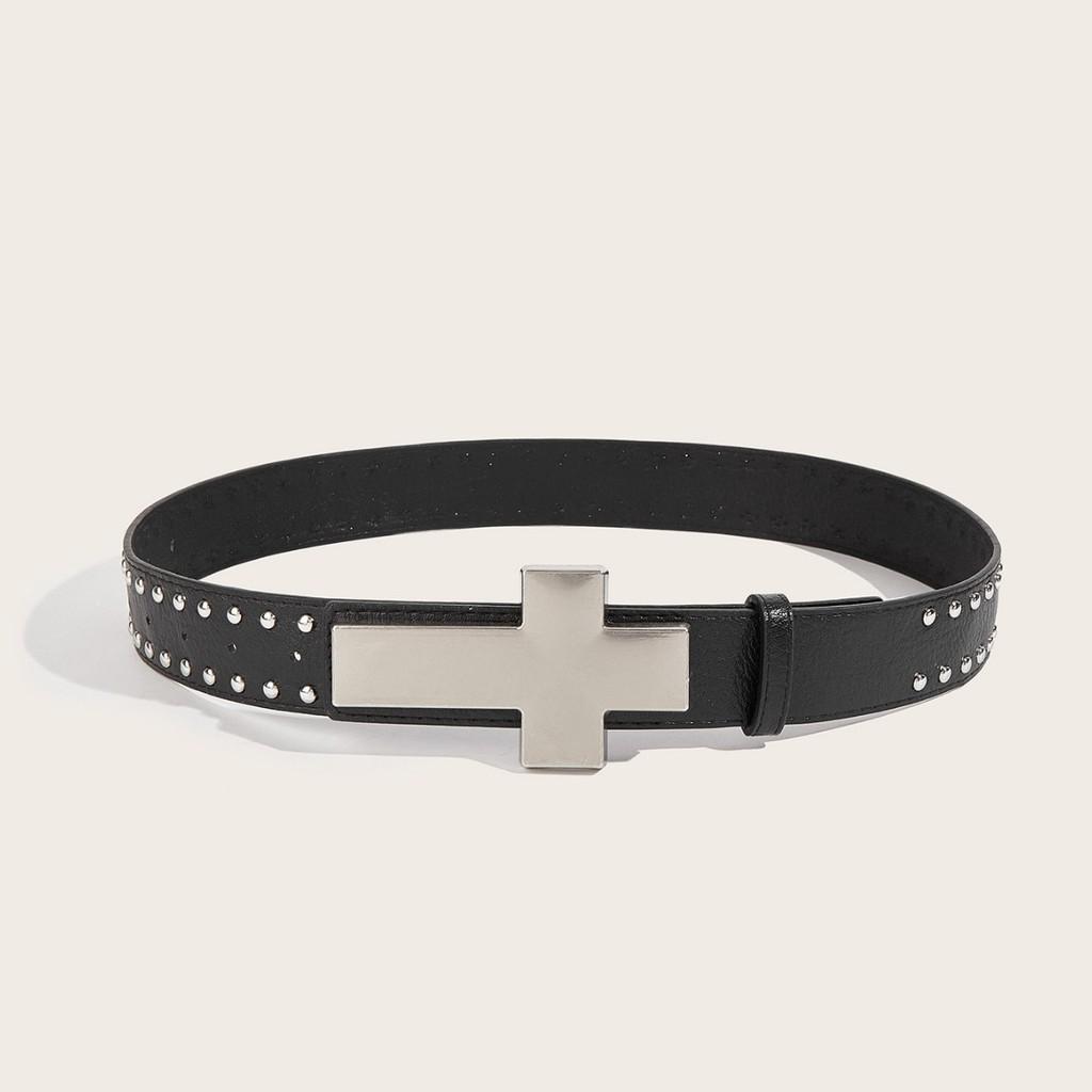 Punk Cross Studded Leather Belt For Men And Women With Alloy Buckle Fashion Accessory