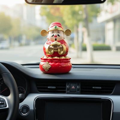 Chinese Style God Of Fortune Sculpture Auto Shaking ABS Material God of Wealth Car Ornament Lovely Design Solar Powered