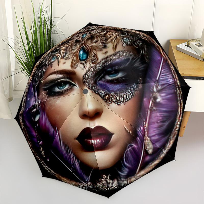 Purple Butterfly With Diamonds And Pearls Portable Automatic Umbrella With Elegant Collapsible Folding Umbrella With 8 Ribs Sturdy Construction For