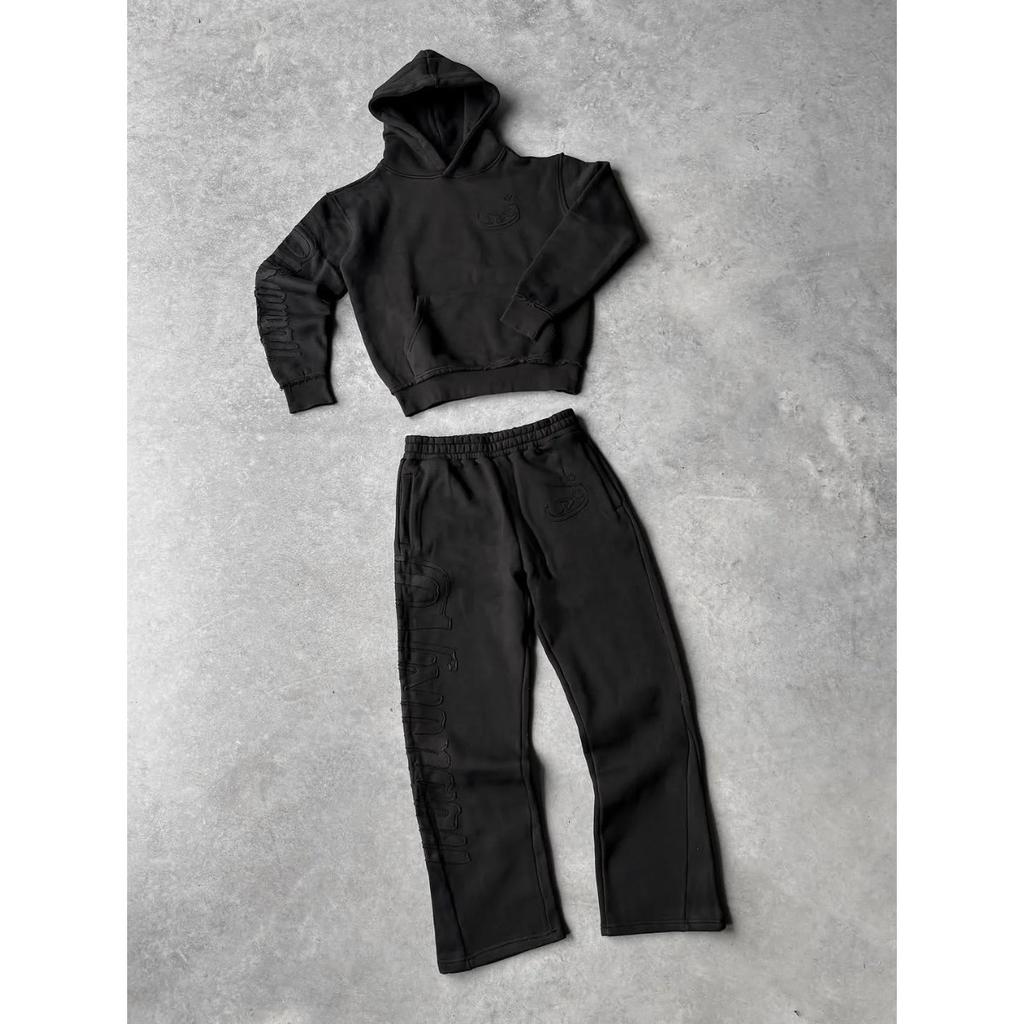 FolwStreet Street Trend Patchwork Men's and Women's Suit Autumn and Winter New Hooded Sweatshirt Casual Straight Leg Pants