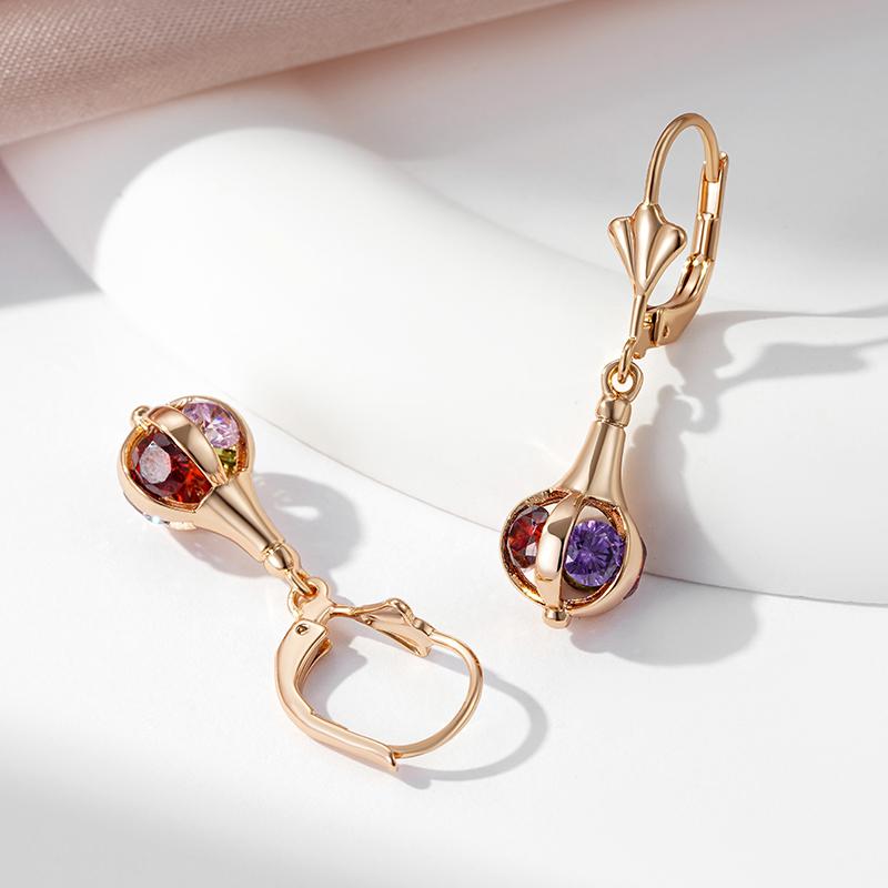 Kinel Multi Color Zircon Long Dangle Earrings For Women Luxury Rose Gold Color Bride Wedding Jewelry