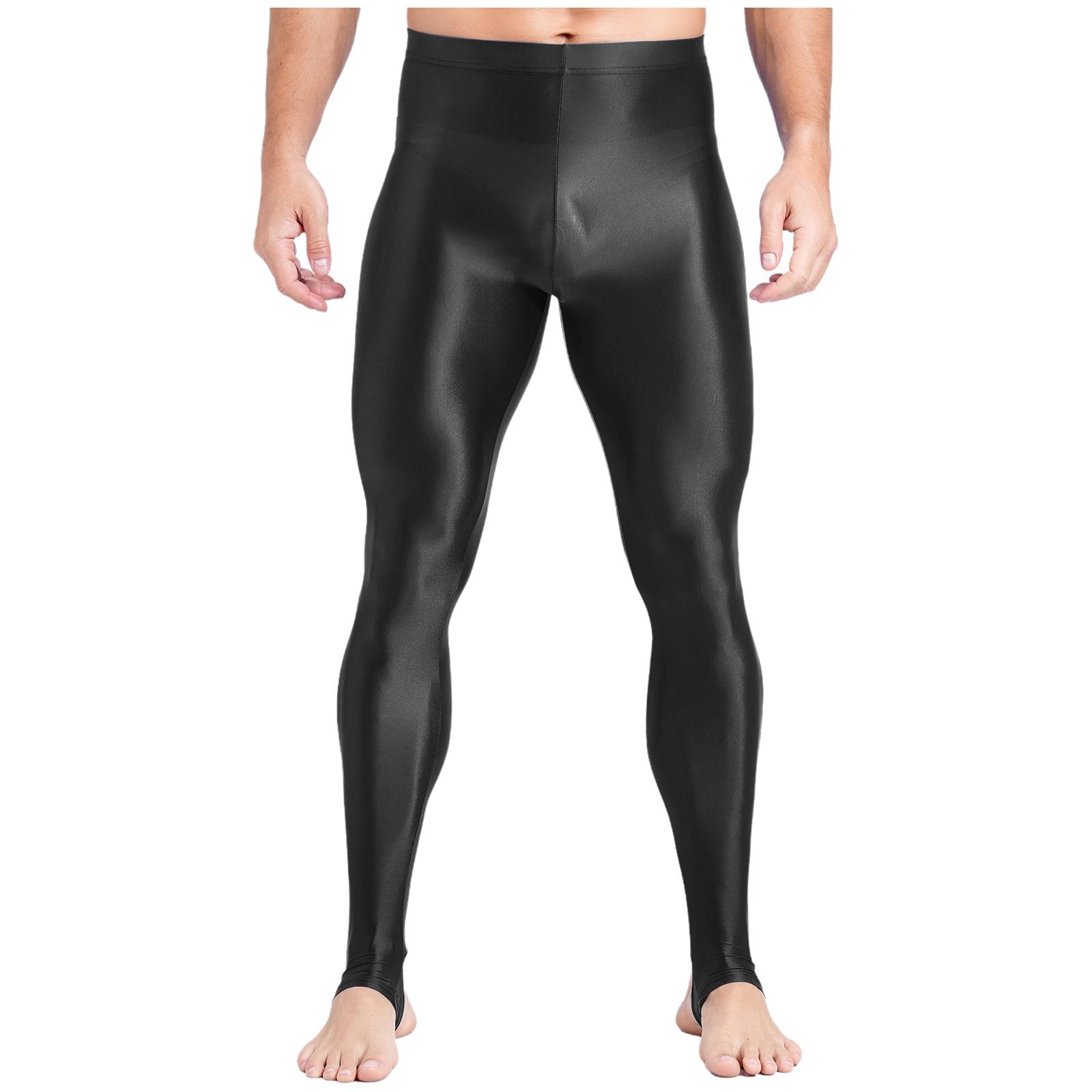 

Мужские глянцевые леггинсы больших размеров с высокой талией и утягивающим эффектом для фитнеса и тренировок в спортзале L чёрный