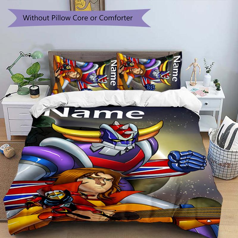 3pcs UFO Robot Grendizer2 Cover Set - Personalized Name, HD Printed Bedding with 1 Cover and 2 Pillowcases - Perfect for Home Decor, Easy Care