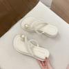 Platform Slippers Women's Summer Wear 2025 New Fashion Pearl Sandals Muffin Bottom Middle Heel One-word Beach Shoes