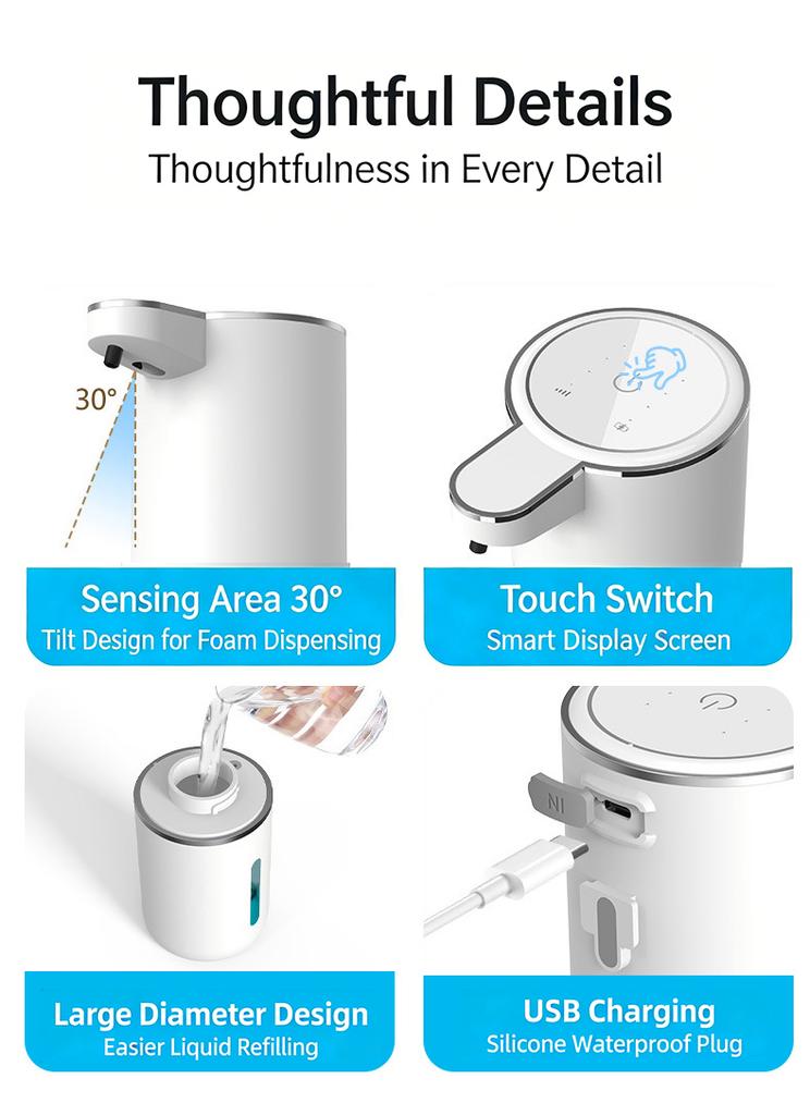 USB Charging Automatic Induction Foam Soap Dispenser 4-Level Touch-Free Electric Hand Washing Machine With Infrared for Hotels