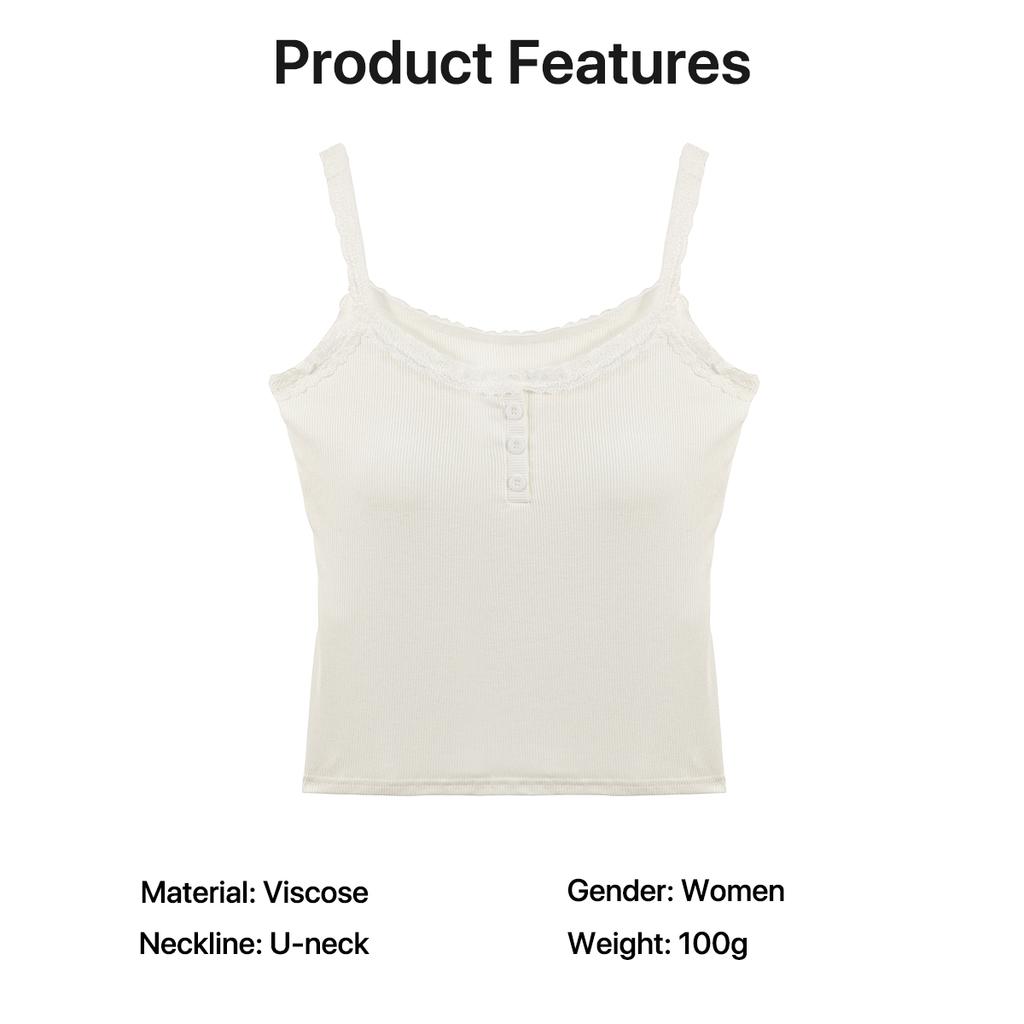 Women's Ribbed Lace Camisole with with Built-in Bra Pads and Buttons,Slim Fit Tank for Women