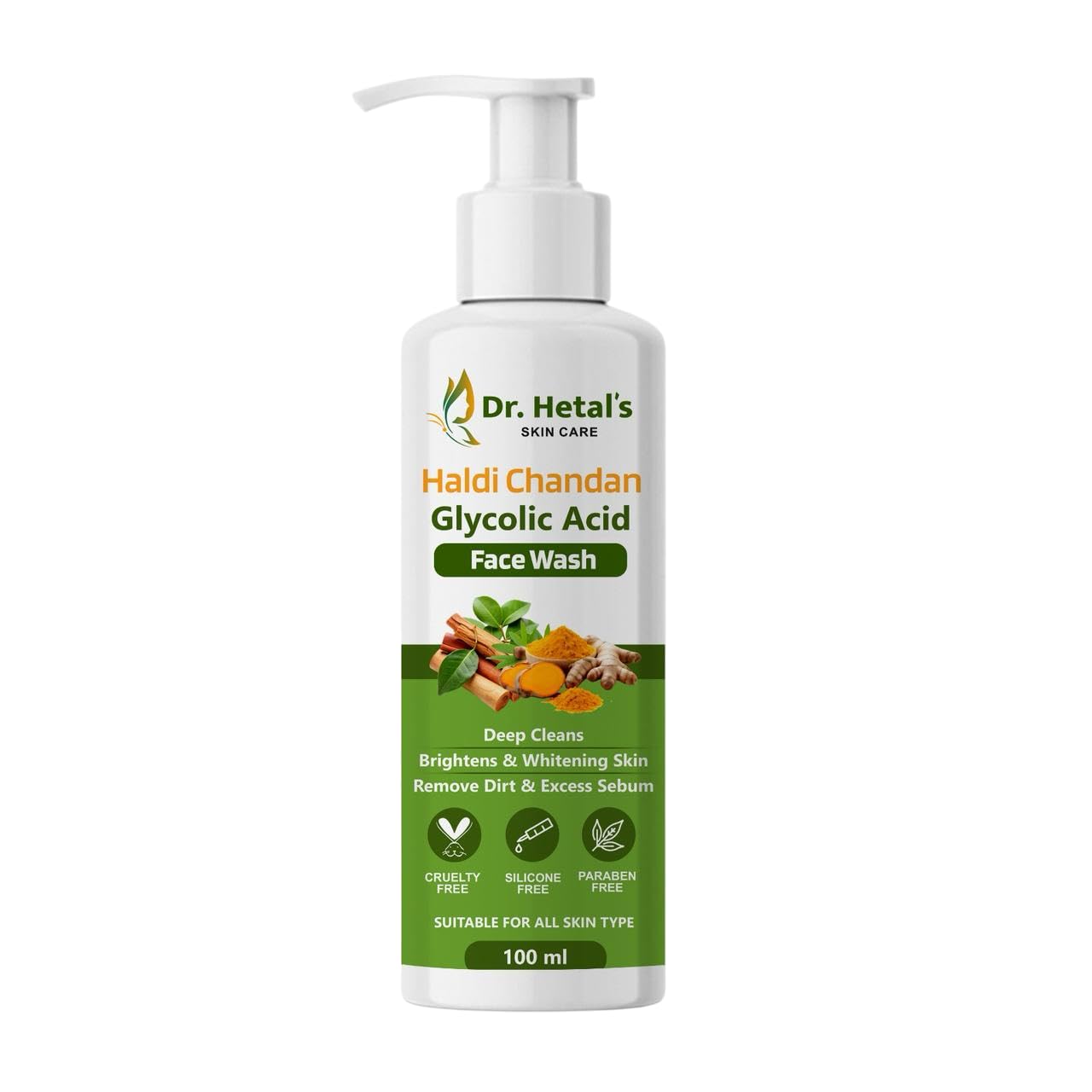 Dr. Hetal s SKIN CARE Haldi Chandan Face Wash Glycolic Acid, Deep Cleans, Brightnes & Whitening Skin, Remove Dirt & Excess Sebum Face Wash for wome