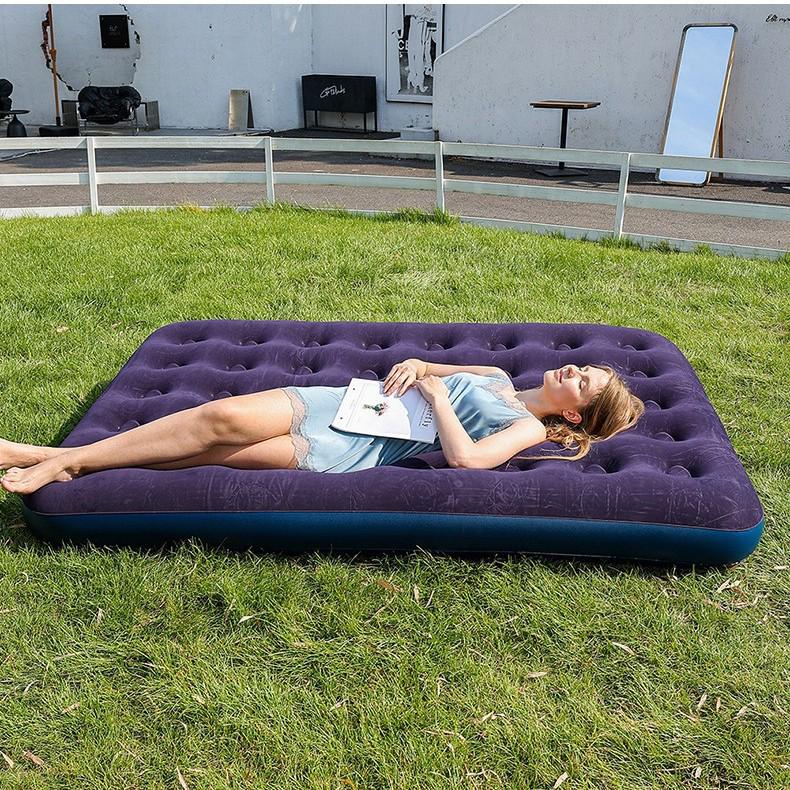 Thickened Portable Inflatable Outdoor Camping Bed - Comfortable Flocking PVC Sleeping Pad for Home or Tent