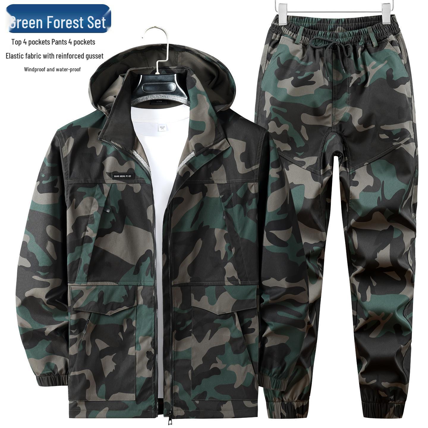 Men s Camouflage Hooded Workwear Set - Spring & Autumn Outdoor Jacket 180 (140-160 jin)