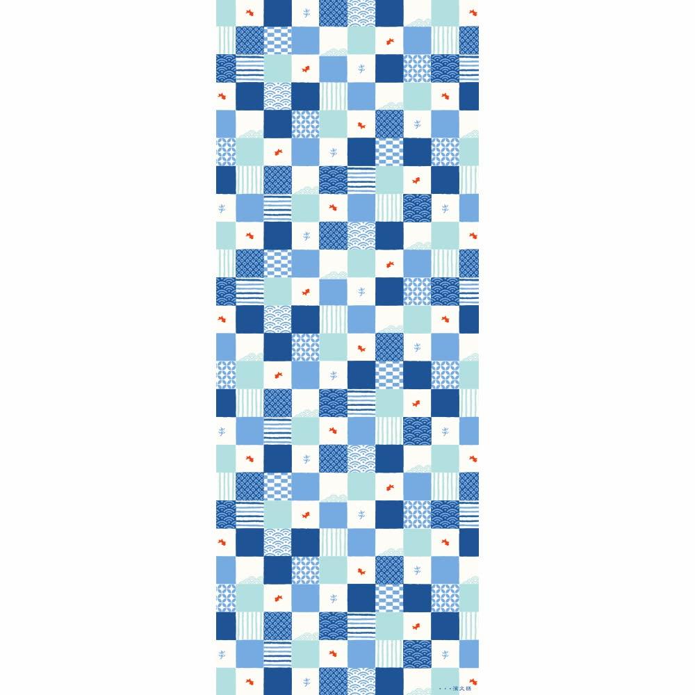 Hamamonyo Tenugui (Japanese Hand Towel) - Ichimatsu Pattern with Small Goldfish