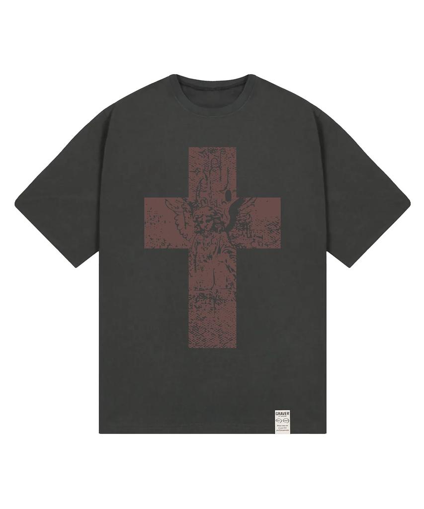 GRAVER [Unisex]Angel Cross Short Sleeve T-Shirt_3Color