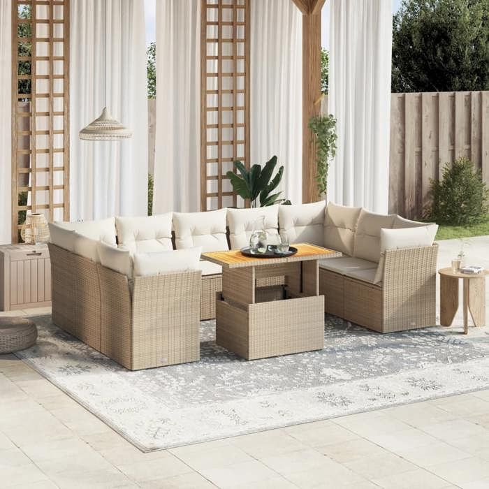 VidaXL Garden Lounge Set with Cushions 10 Pcs, Patio Sofas, Patio Furniture Set, Outdoor Furniture, Beige 3270995