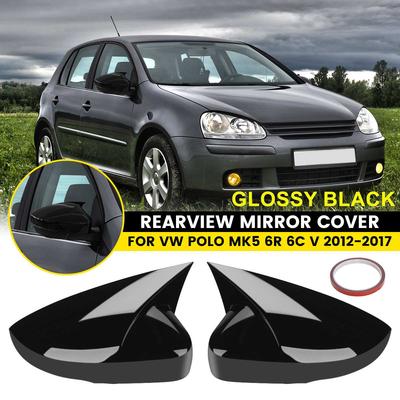 2PCS For Volkswagen For Polo Mk5 6R 6C V 2012-2017 ABS Side Rearview Wing Mirror Cover Caps Shell Trim OX Horn Style Exterior