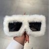 Oversized Square Women Sunglasses New Fashion Furrry Frame Gradient Shades Eyewear Retro Brand Design Winter Sun Glasses