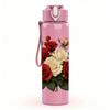 1PC Red White Rose Bouquet 750ml Color Plastic Sports Water Bottle Leakproof Flip Straw Lid For Sports Office Home Use