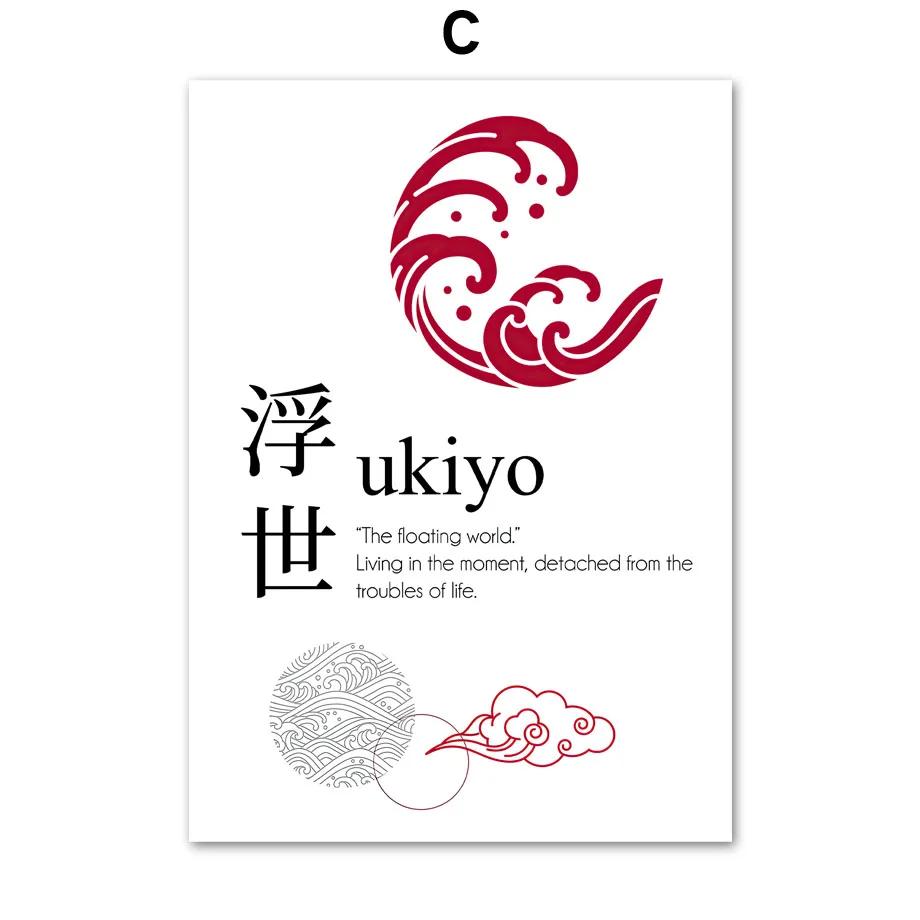 Japanese Calligraphy Ukiyo Ikigai Wabi-Sab Wall Art Canvas Painting Nordic Posters and Prints Wall Picture for Living Room Decor