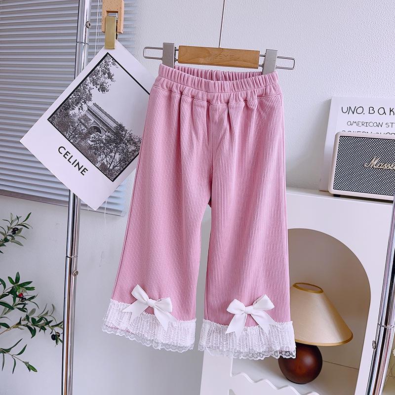 Girls Lace & Bow Wide-Leg Pants - Spring/Autumn Fashion CM0026 Size 90 розовый