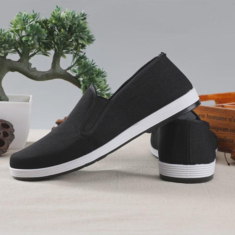Old Beijing Men's Slip-On Black Cloth Shoes with Cow Tendon Soles