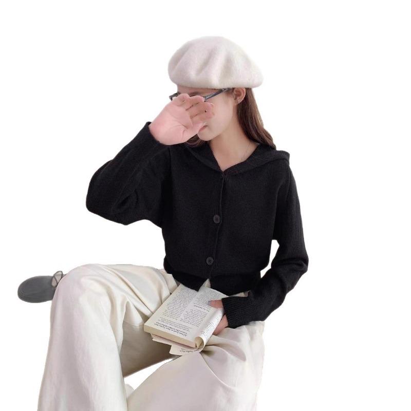 Hooded Knitted Small Cardigan Autumn and Winter New Solid Color Simple Fashion Casual Versatile Sweater Jacket Top Women