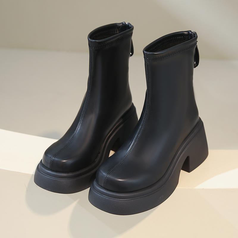 Fashion 2025 New Thick Bottom Ankle Boots for Women Spring Autumn Fashion Women's Shoes Chunky High Heels Round Head Short Boots