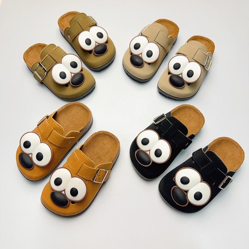 Retro Cartoon Kids' Non-Slip Closed-Toe Birkenstock Slippers with Thick Sole