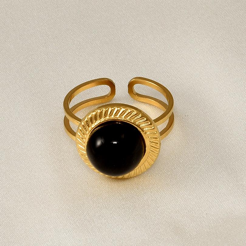 Echtvergoldeter Offener Verstellbarer Ring Echter Stein Edelstahlringe Für Damen Herren Zubehör Geometrischer Schmuck Ringe Geschenk