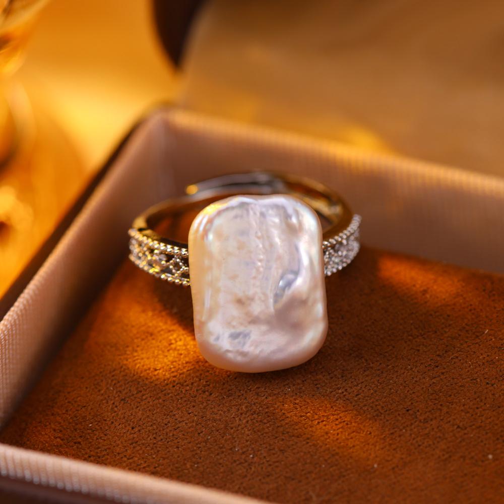 SENIKO 12-16mm Natural Freshwater Pearl Rings For Women Fashion Female Cubic Zirconia CZ Ring Pearl Jewelry Adjustable Ring