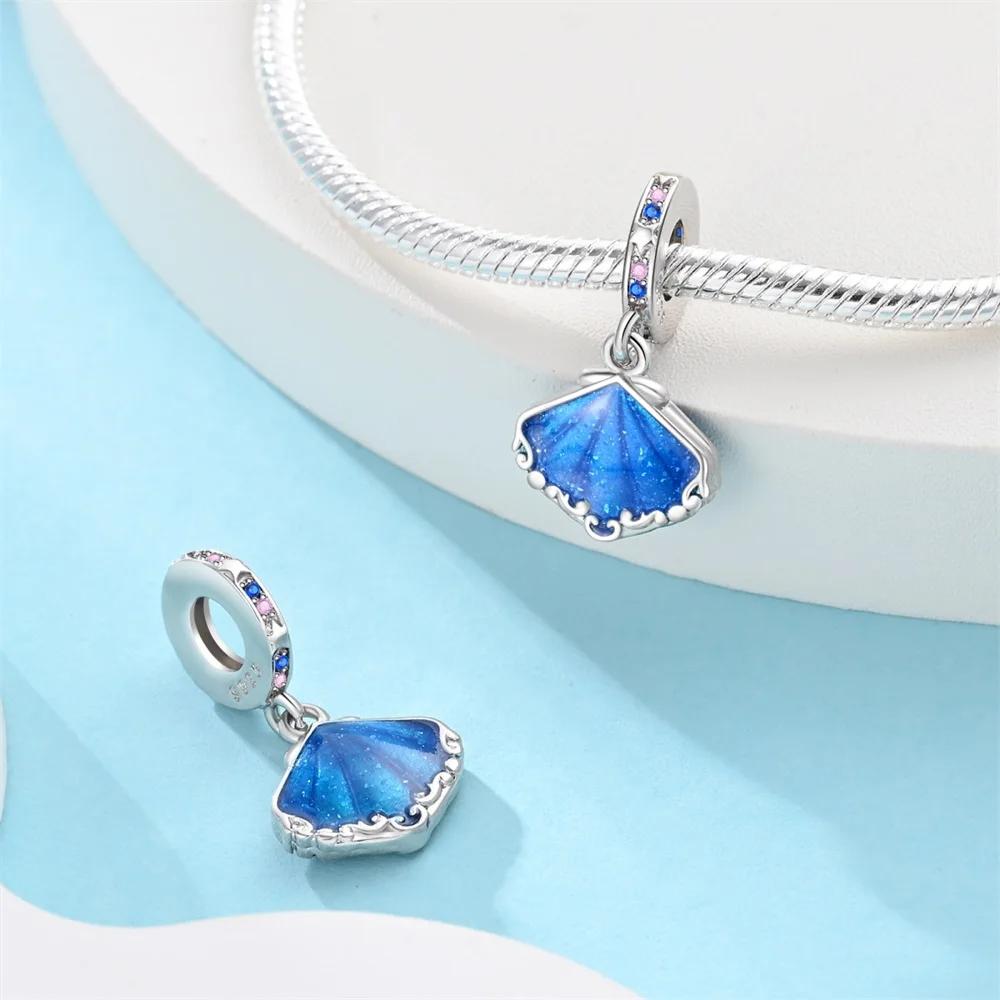 Charm Genuine Copper Plated Deep-Sea Blue Shell Ocean Pendants Bead Fits Bracelets Do-It-Yourself Gifts Women Delicate Jewellery