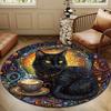 Black Cat Printed Round Area Rug - Crystal Velvet Polyester Chair Mat for Bedroom, Living Room, Non-Slip Home Decor Rug
