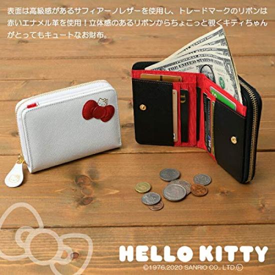 Hello Kitty Women's Bifold Wallet with Genuine Leather Ribbon, 12161 (Black)