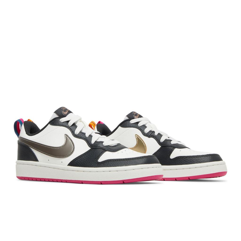 Nike Court Borough Low 2 SE Grade School 'Summit White Pink Prime' (Unisex) Summit White / Off Noir / Pink Prime / Metallic Pewter