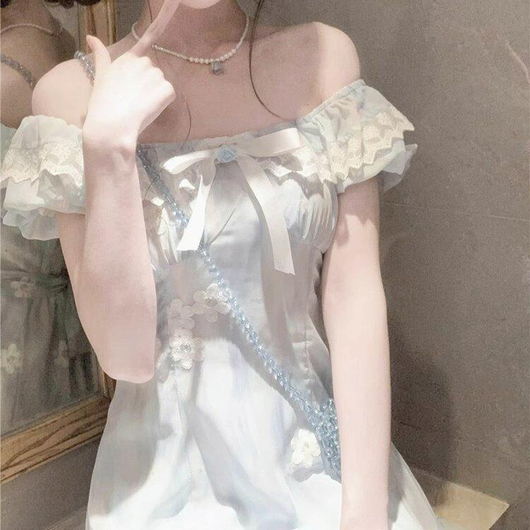 Summer Art Department Milk Mist Blue Dopamine Floral Cake Dress First Love Princess Micropuff Skirt Fluffy Short Skirt