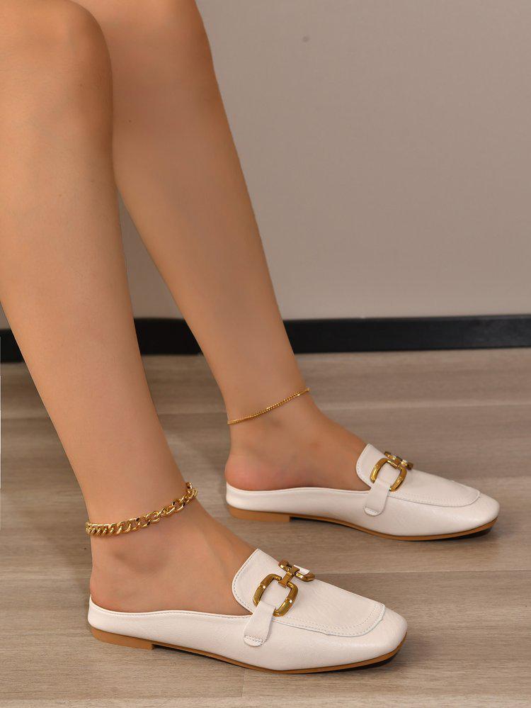 Women's 2024 Plus Size Metal Buckle Closed-Toe Fashion Half Slippers