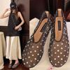 Fairy Mesh Yarn Rhinestone Shallow Mouth Flat-soled Single Shoes 2025 Summer New Niche High-end Leather Mary Jane Women's Shoes