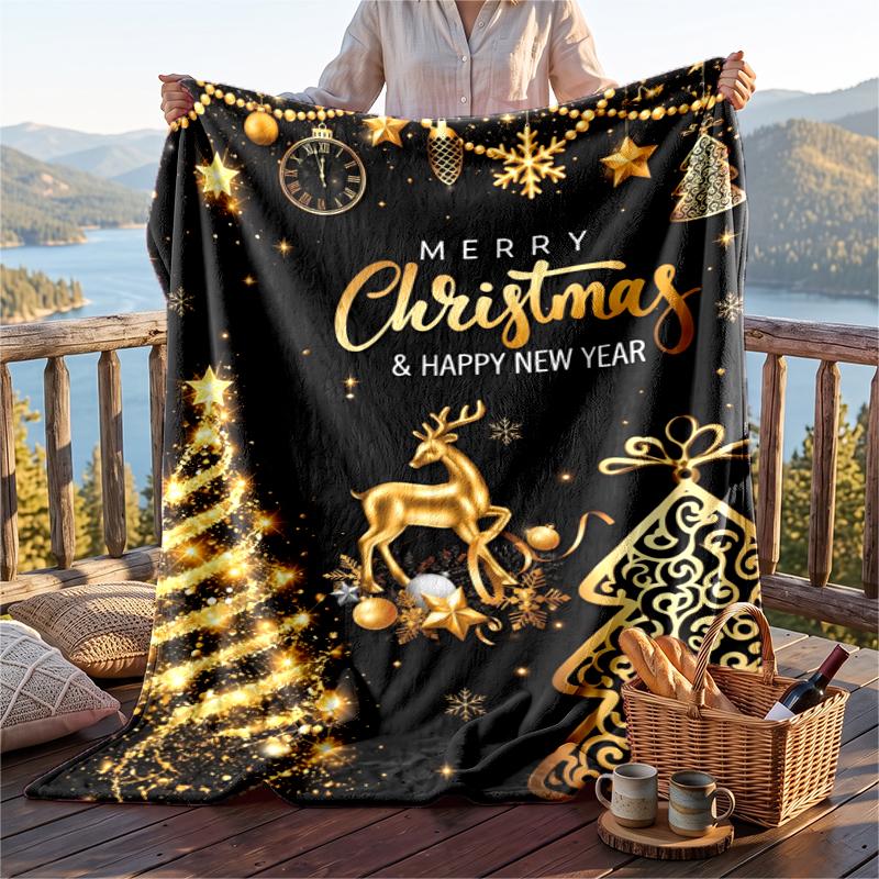 Christmas Flannel Throw Blanket Soft Warm Cozy For Sofa Bed Indoor Home Use Great Holiday Gift