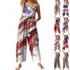 Womens Casual Overalls Jumpsuits Adjustable Straps Sleeveless  Independence Day Print Comfy Rompers With Pocket