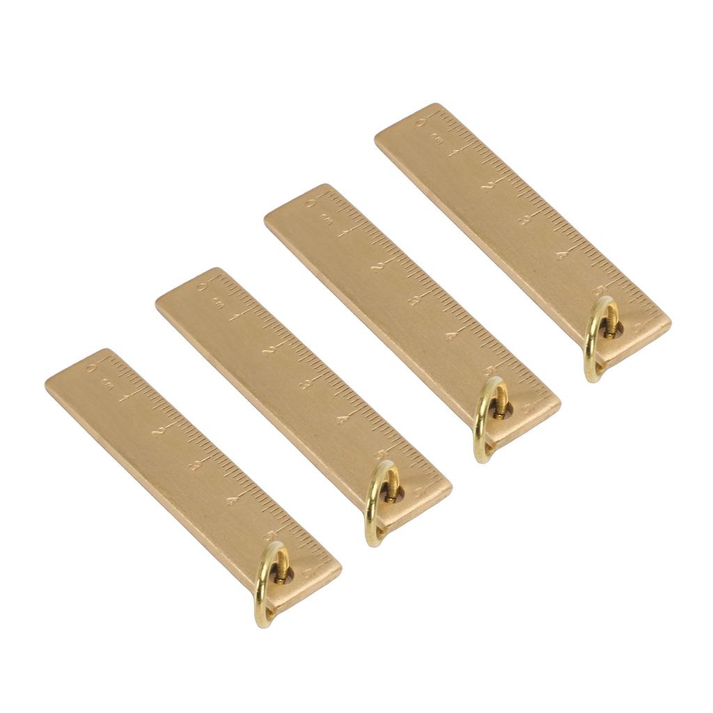4PCS 6cm Small Ruler 3mm Thickened Brass Straight Ruler Keychain for Measurement and Decoration