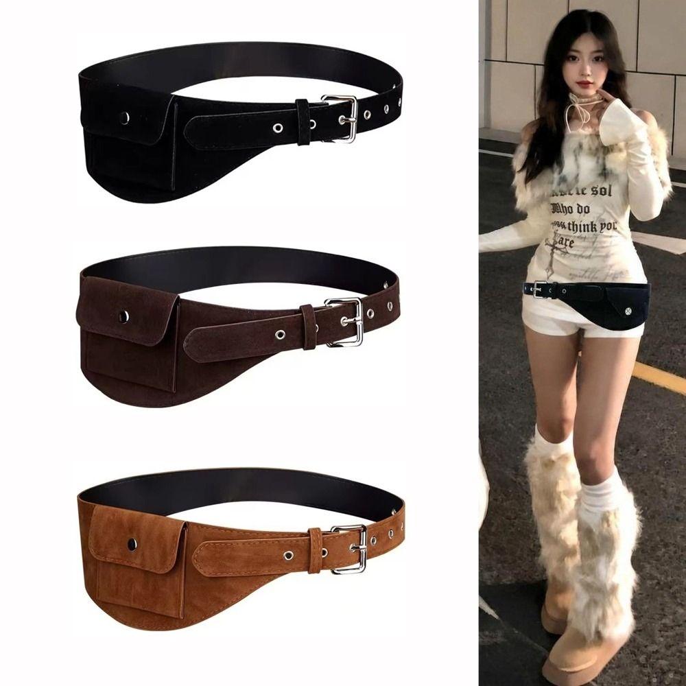 Versatile Portable Waist Bag Faux Suede Leather Strap Belt Bag Pin Buckle Adjustable Width Waistband Belt for Women