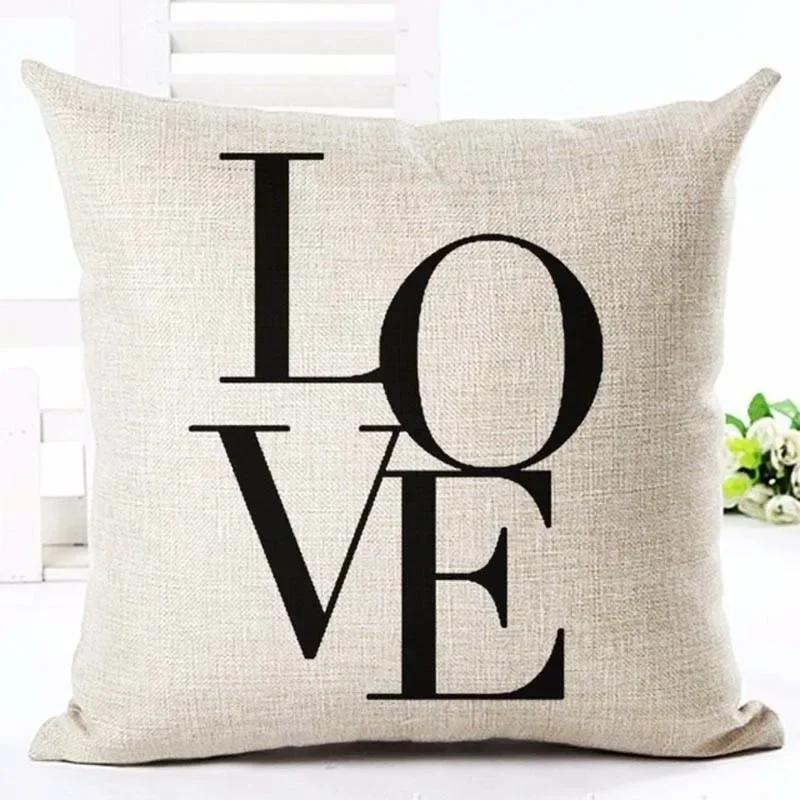 Brief Liebe Zuhause Kissenbezüge Baumwolle Leinen Schwarz Weiß Kissenbezug Sofa Bett Nordisch dekorativer Kissenbezug almofadas 45x45cm