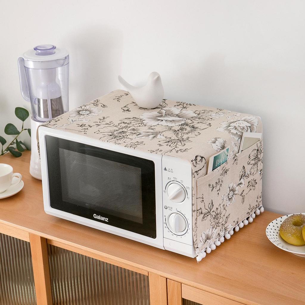 Universal Cotton Linen Dust Cover for Microwave, Refrigerator, Washing Machine – Pastoral Fabric Open Door Design