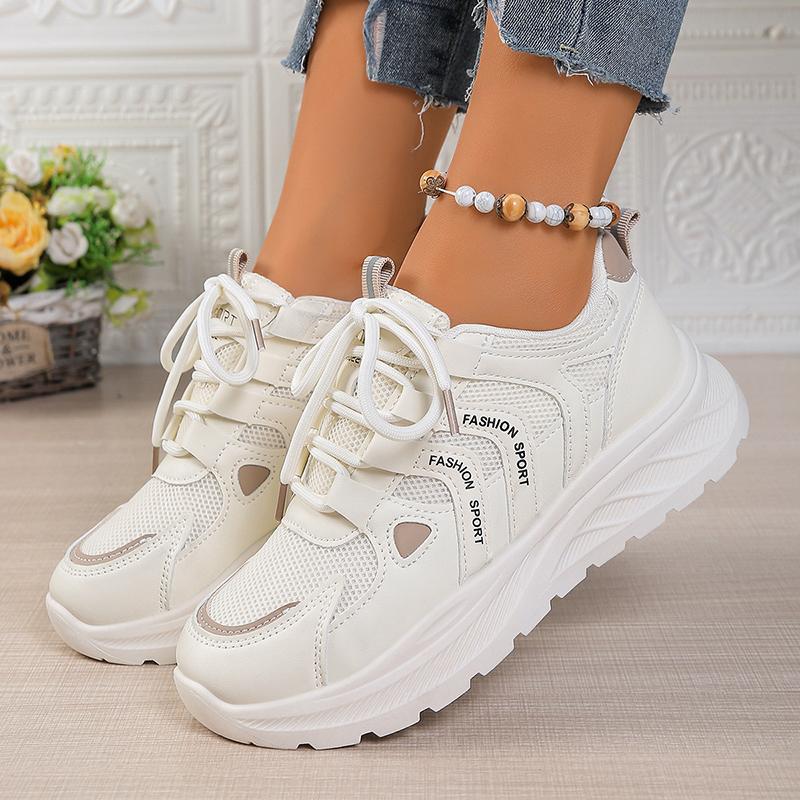 Non Slip Breathable Sports Shoes for Women 2026 Autumn Fashion Platform Sneakers Woman Lace Up Thick Sole Mesh Vulcanized Shoes