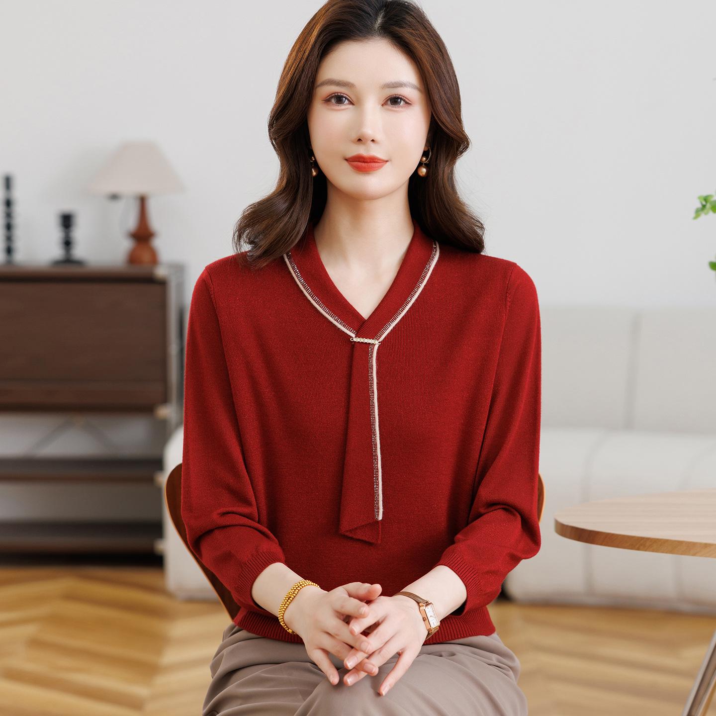 

Elegant Red Knit Top for Women - Year of the Rat Spring 2026 Collection for Middle-Aged and Elderly L (up to 105 jin) червоний
