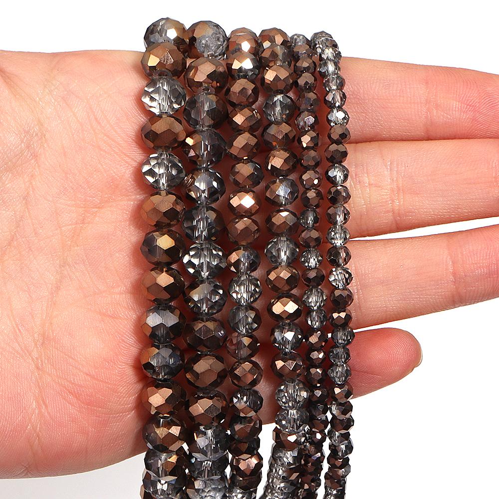 1 Strand 4 6 8mm Faceted Crystal Beads Gold Grey Glass Loose Spacer Beads For Jewelry Making DIY Bracelet Necklace Accessories