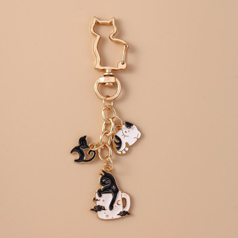 Lovely Enamel Cartoon Cat Keychain Animal Key Ring Pendants for Women Girls Handbag Decor DIY Jewelry Accessories Gifts