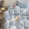 INS Korean Style Fresh Blue Duvet Cover Washed Cotton Bed Sheet Bed Skirt Four-Piece Set Dormitory Simple Solid Color