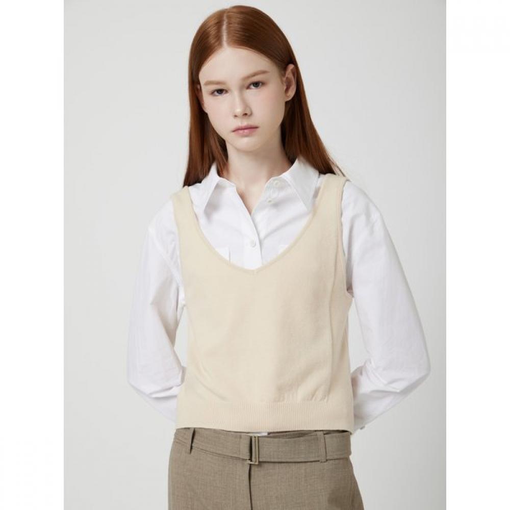 Cc Collect Sleeveless Layered Knit Top C253kst001 light beige/FREE